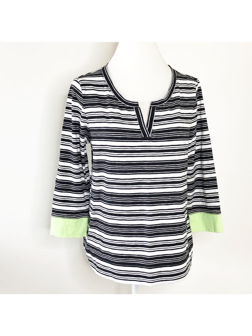 Talbots Top Large Notch Neck Stripe Sleeve Soft Knit